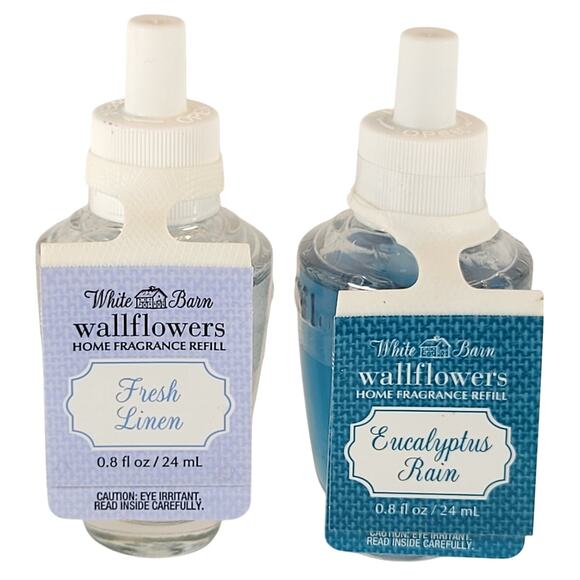 Bath & Body Works Wallflower Refills Fresh Linen. Eucalyptus Rain 0.8oz Lot of 2 - Picture 1 of 10